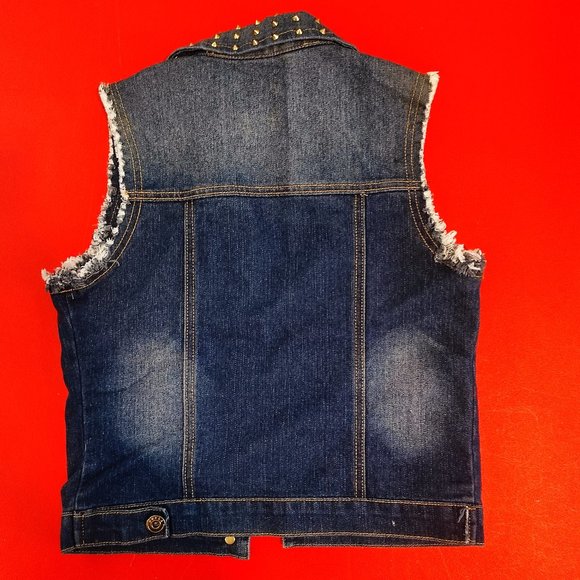 UK2LA Jeans vest with rivets design distressed blue women's size S - Picture 4 of 6